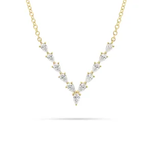 Pear-Shaped Diamond “V” Bar Necklace