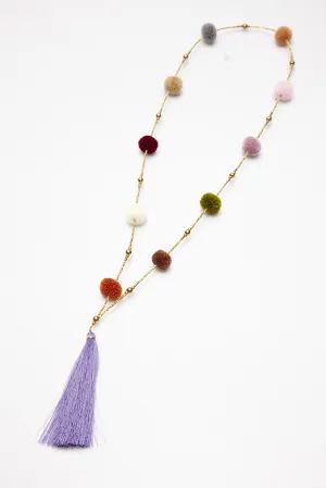 Pom Pom Long Necklace with Tassel