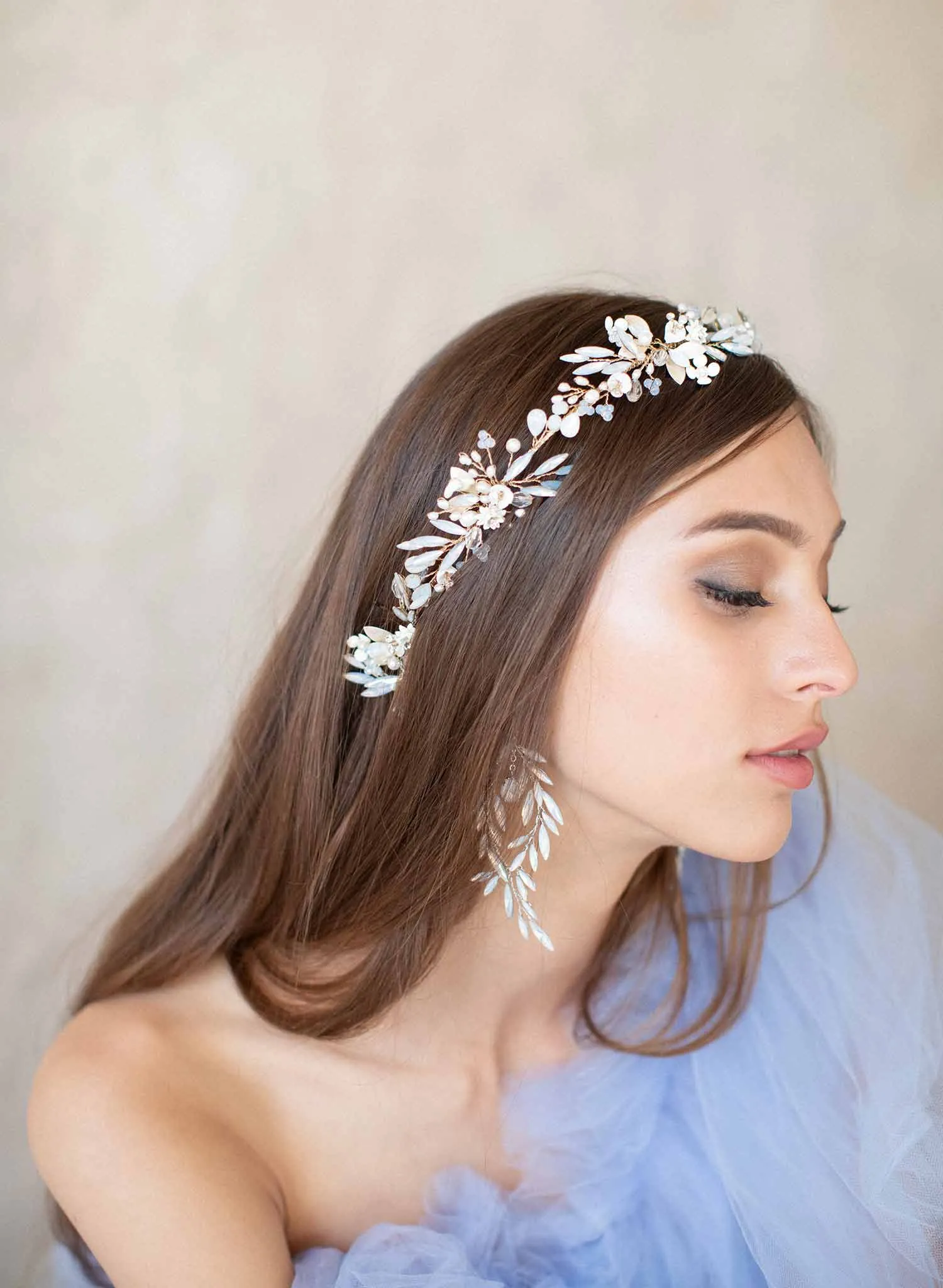 Porcelain and opal crystal hair vine - Style #2055