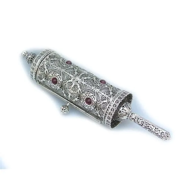 Purim Megillah Scroll Case - Silver Ornate