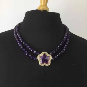 Purple/Gold Multi Strand Beaded Necklace