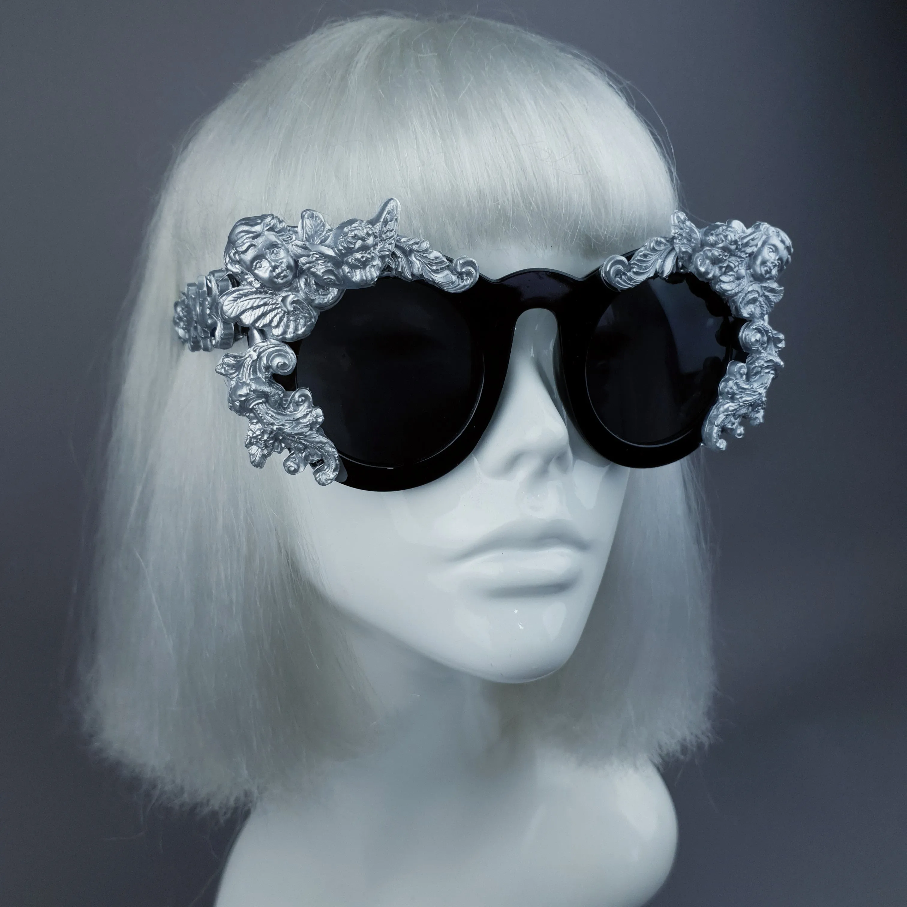 "Khalida" Black & Silver Filigree Ornate Sunglasses