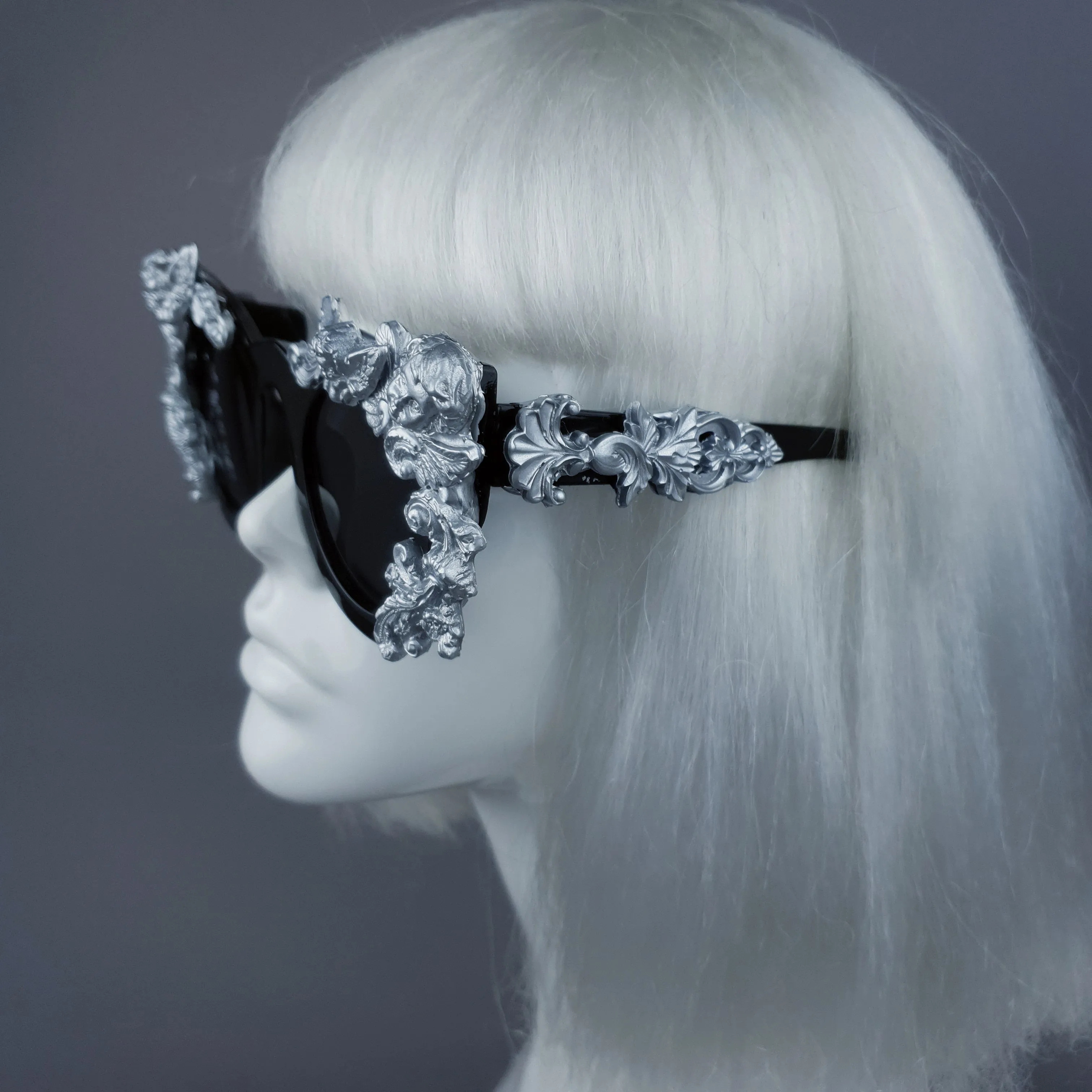 "Khalida" Black & Silver Filigree Ornate Sunglasses