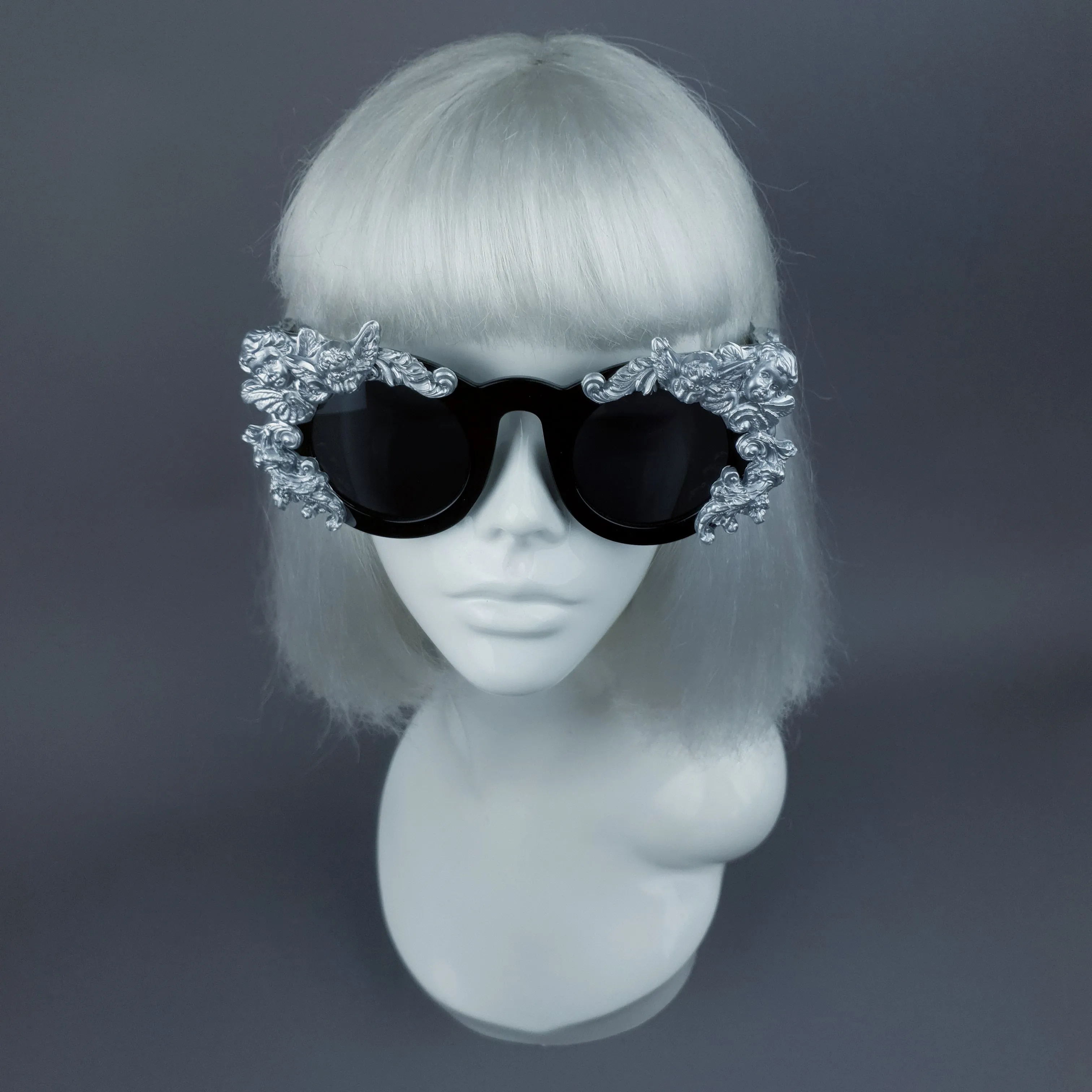 "Khalida" Black & Silver Filigree Ornate Sunglasses