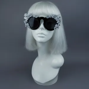 "Khalida" Black & Silver Filigree Ornate Sunglasses