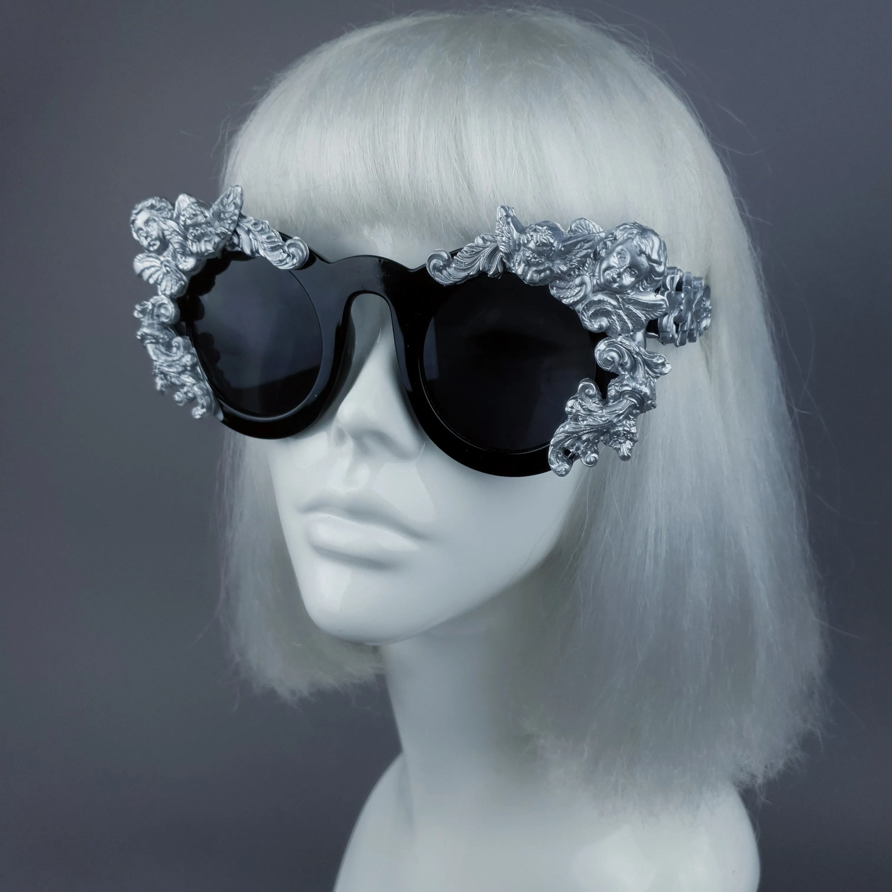 "Khalida" Black & Silver Filigree Ornate Sunglasses