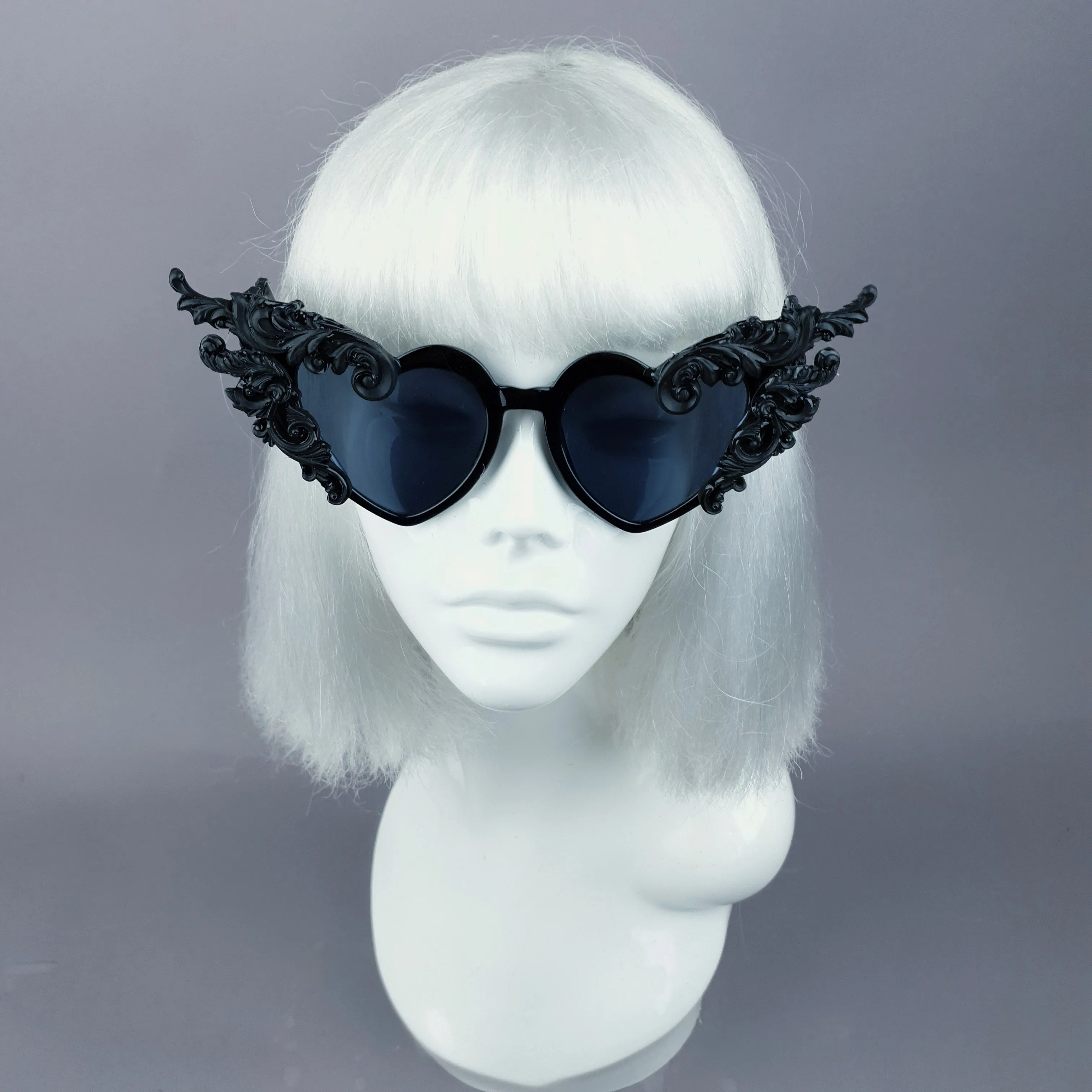 "Ozizira" Black Filigree Heart Shaped Sunglasses