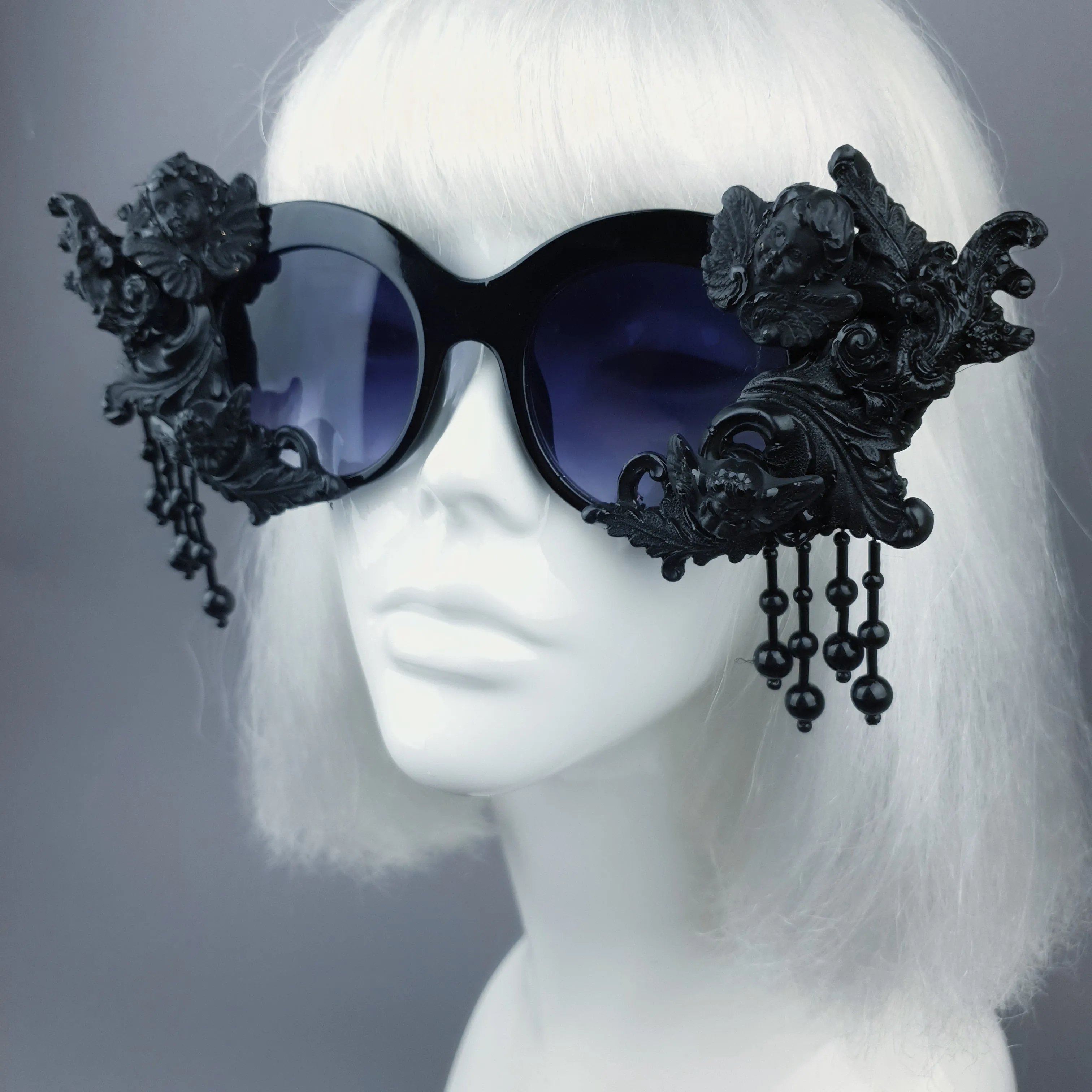 "Volupta" OTT Statement Black Cherub Filigree & Beading Sunglasses