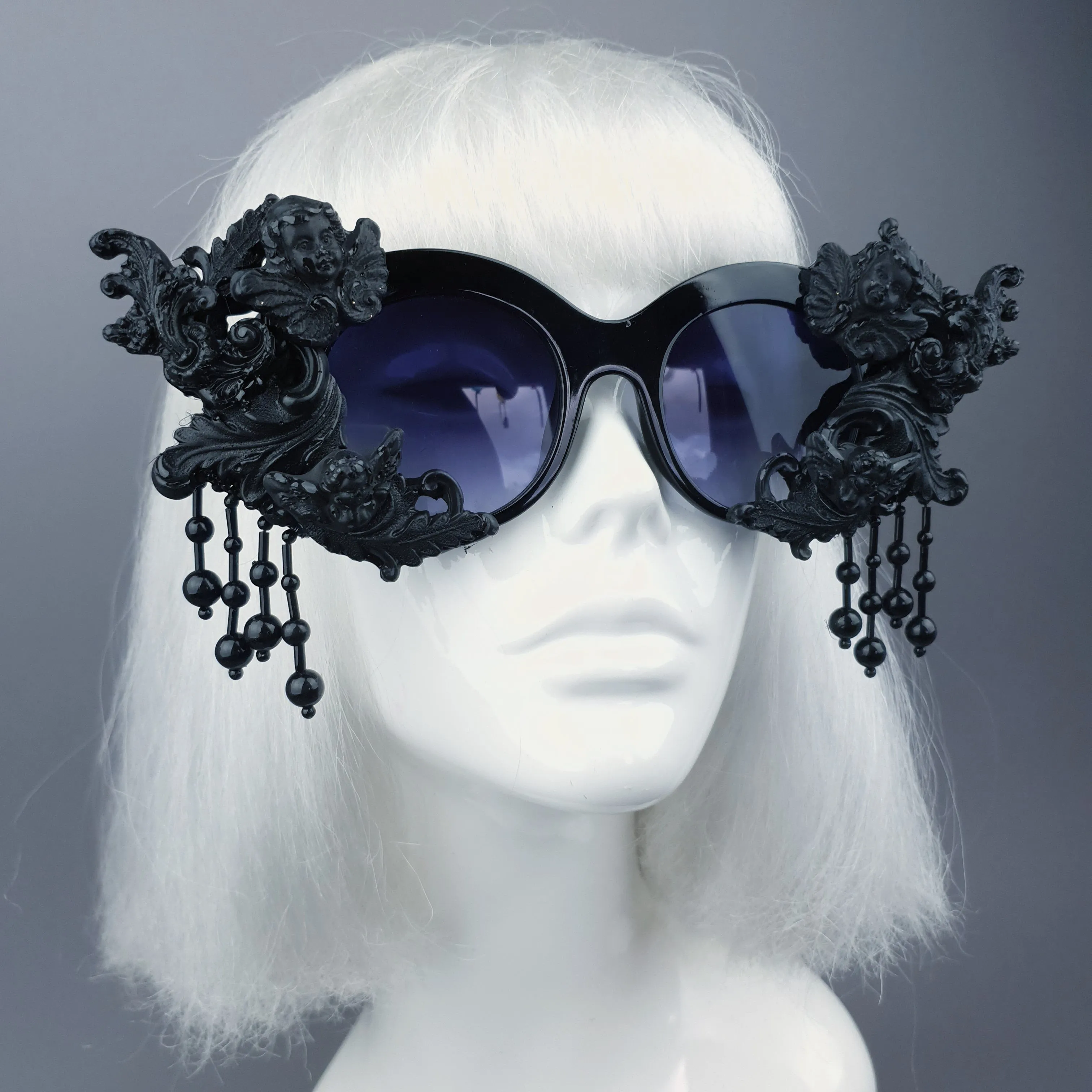 "Volupta" OTT Statement Black Cherub Filigree & Beading Sunglasses