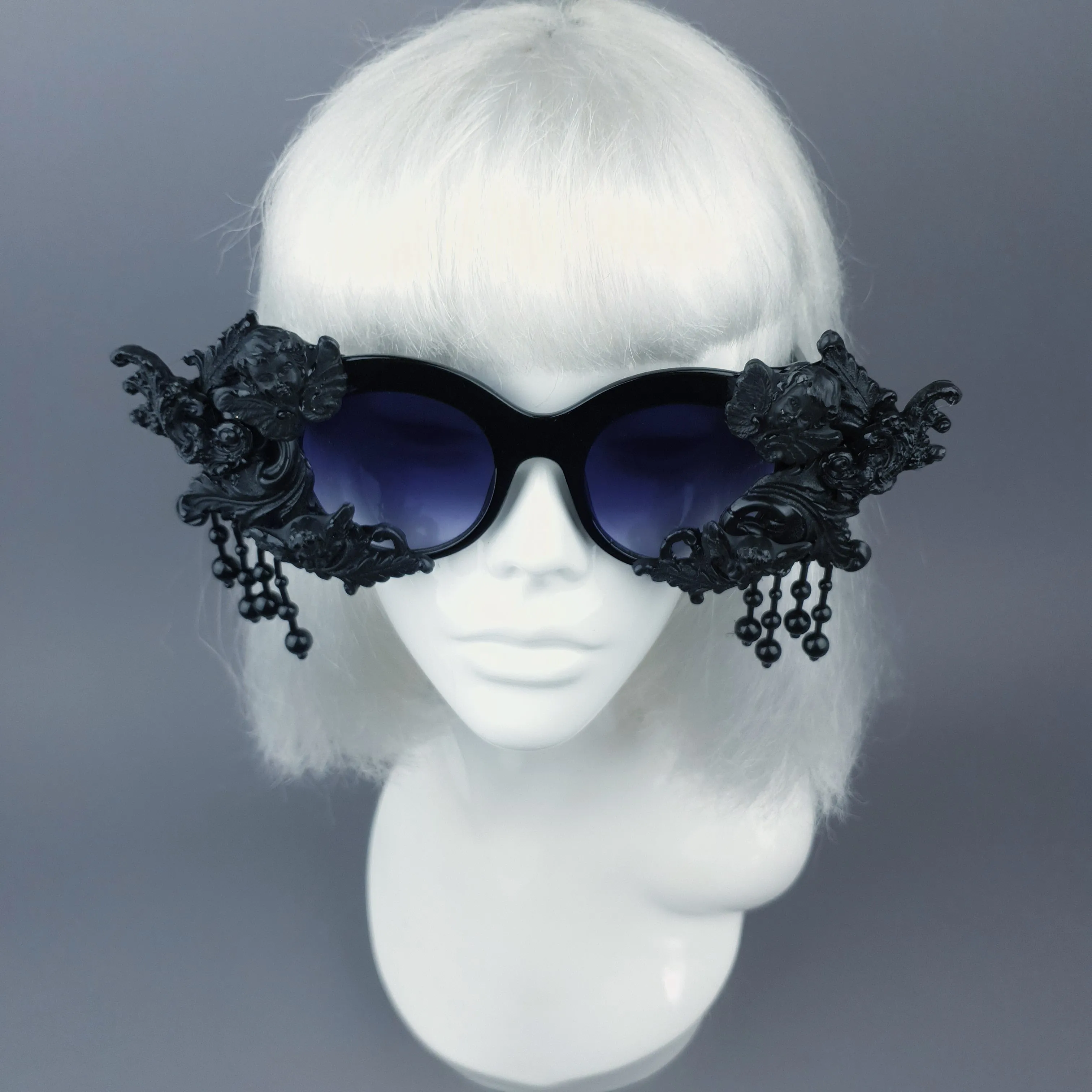 "Volupta" OTT Statement Black Cherub Filigree & Beading Sunglasses