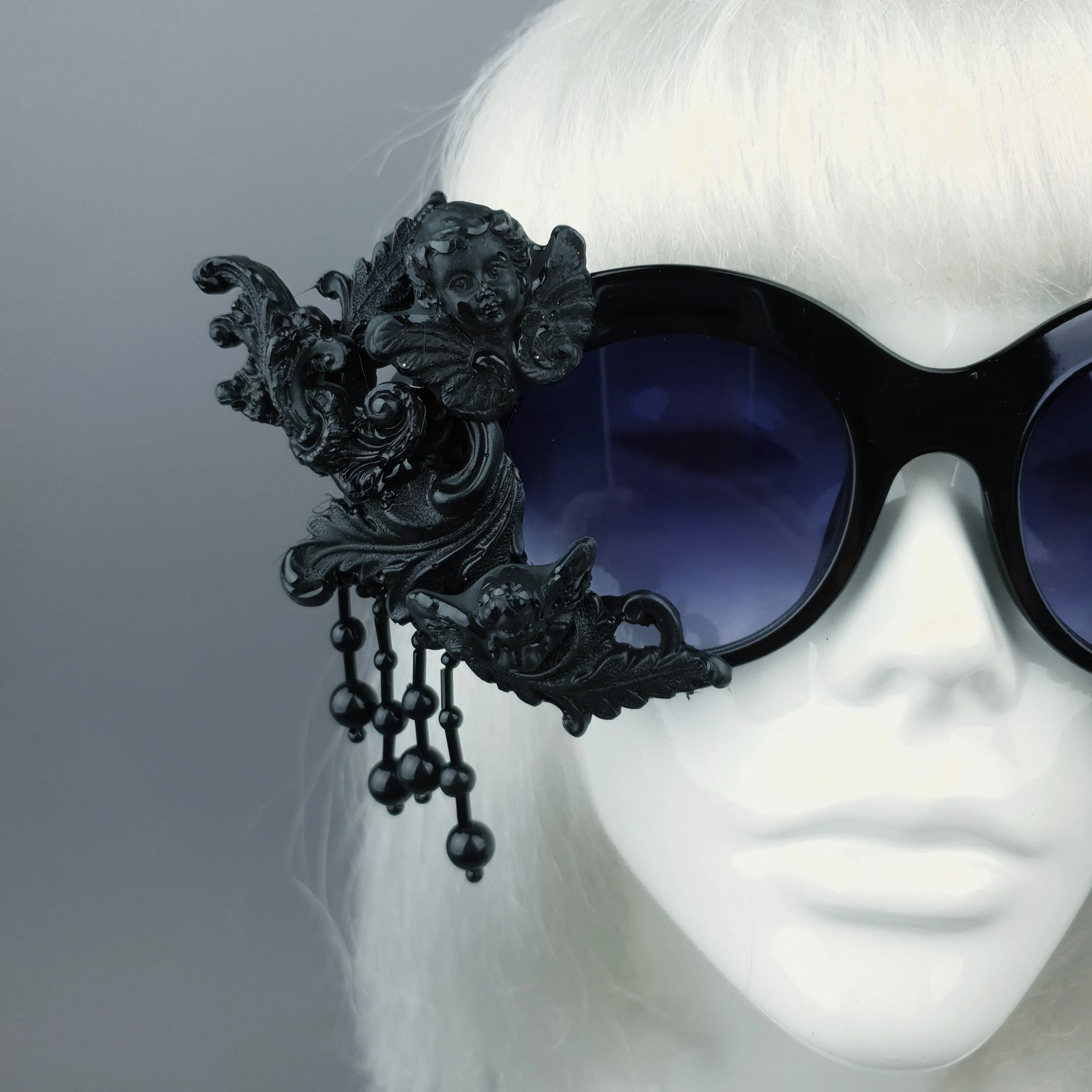 "Volupta" OTT Statement Black Cherub Filigree & Beading Sunglasses