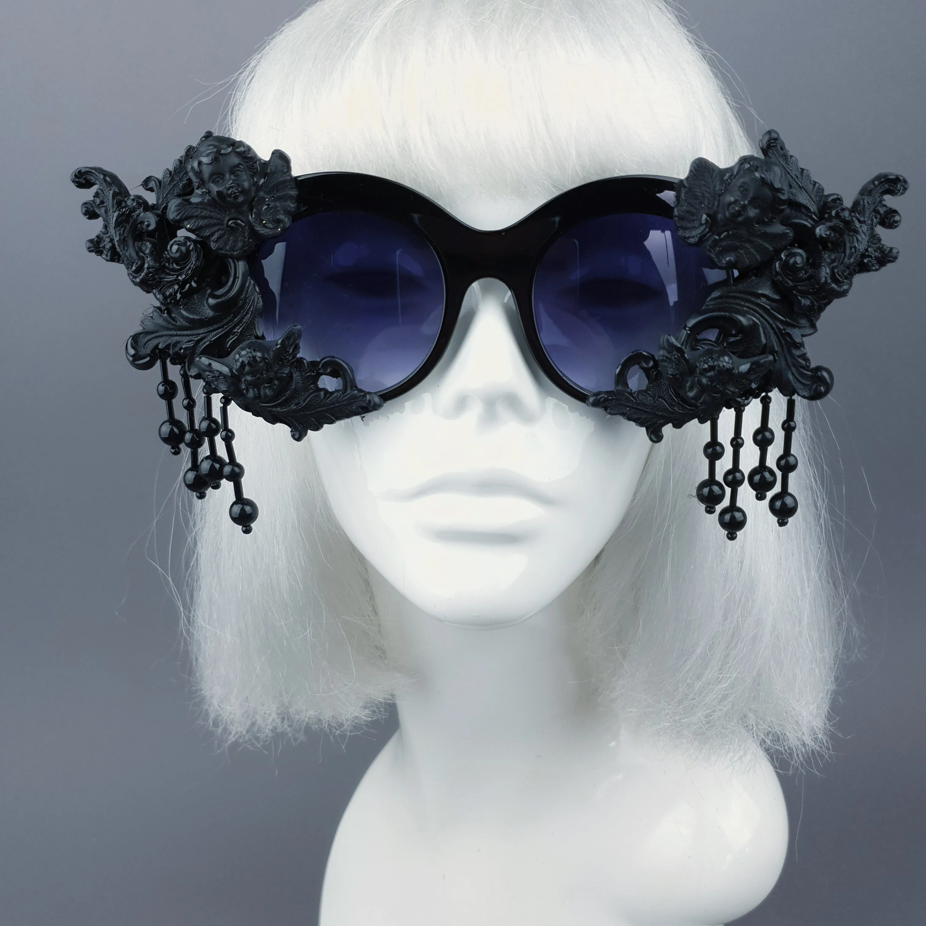 "Volupta" OTT Statement Black Cherub Filigree & Beading Sunglasses