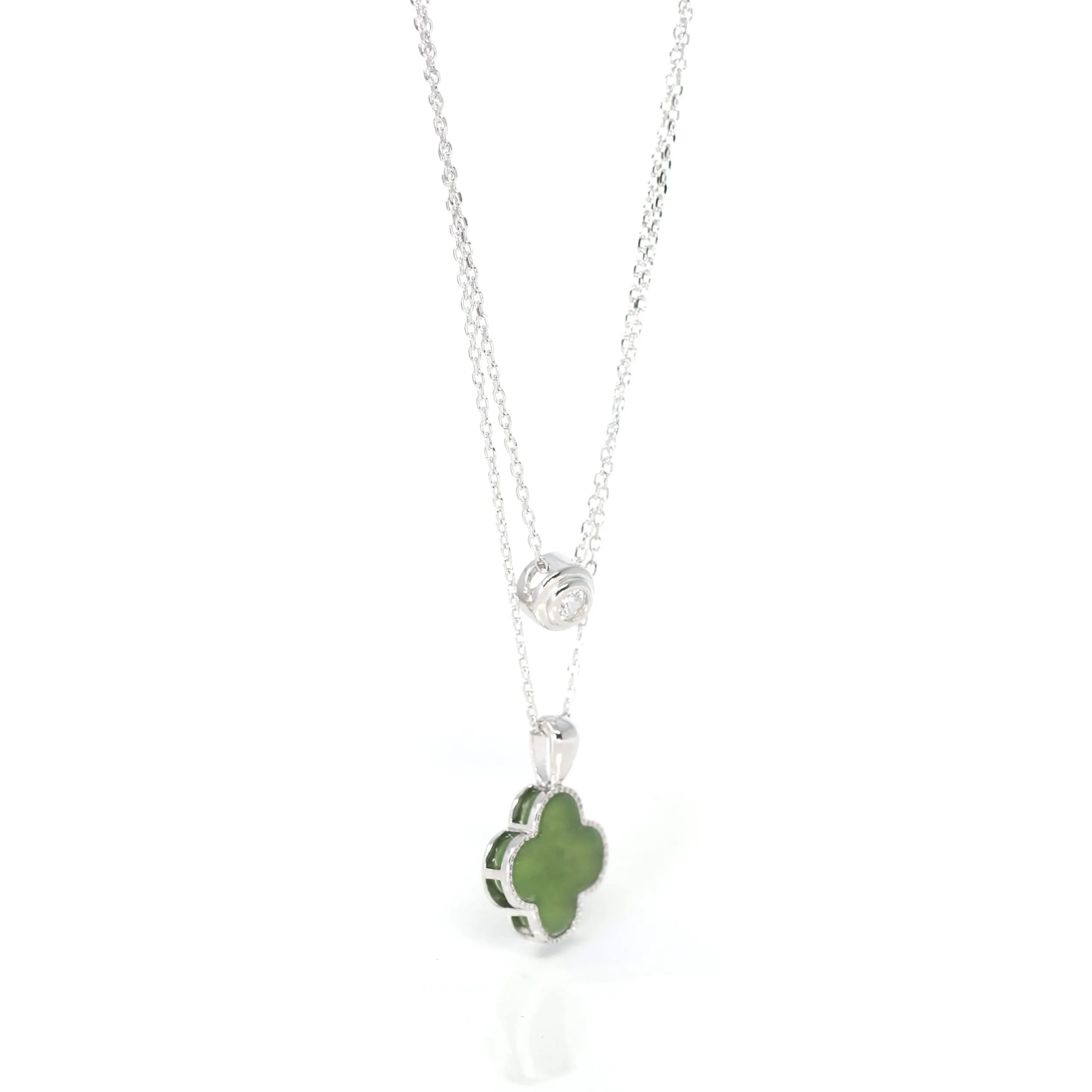 RealJade® Sterling Silver Real Green Nephrite Jade Lucky Four Leaf Pendant Necklace