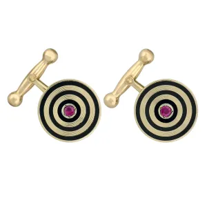 Retro 14kt Ruby   Black Enameled Cufflinks