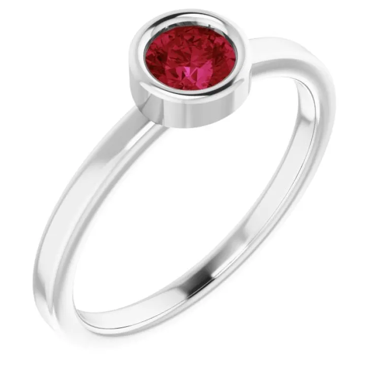 Rhodium-Plated Sterling Silver 4.5 mm Natural Ruby Ring