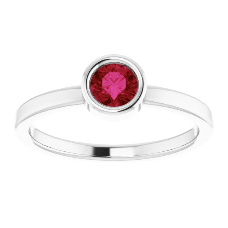 Rhodium-Plated Sterling Silver 4.5 mm Natural Ruby Ring