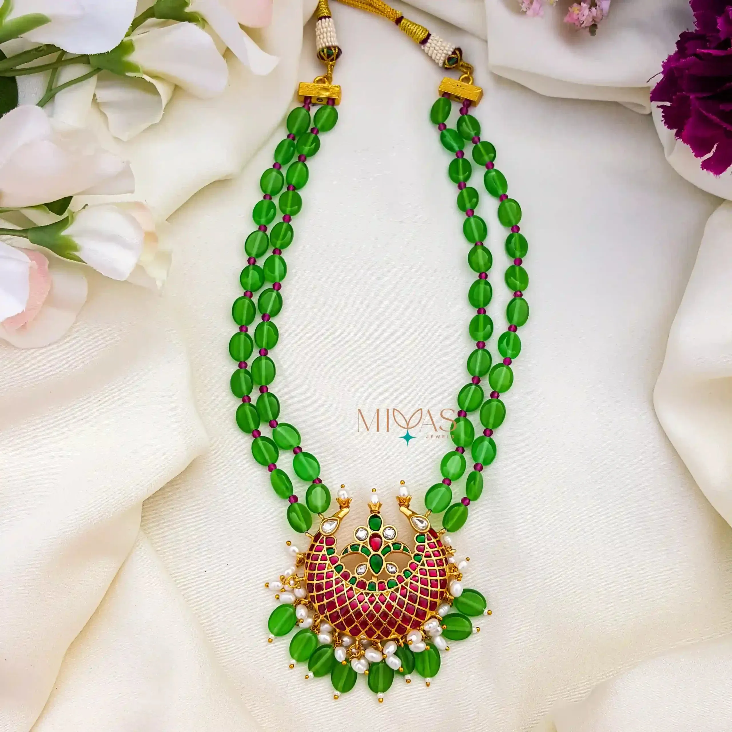 Rich Kundan Jadau Green Beaded Necklace