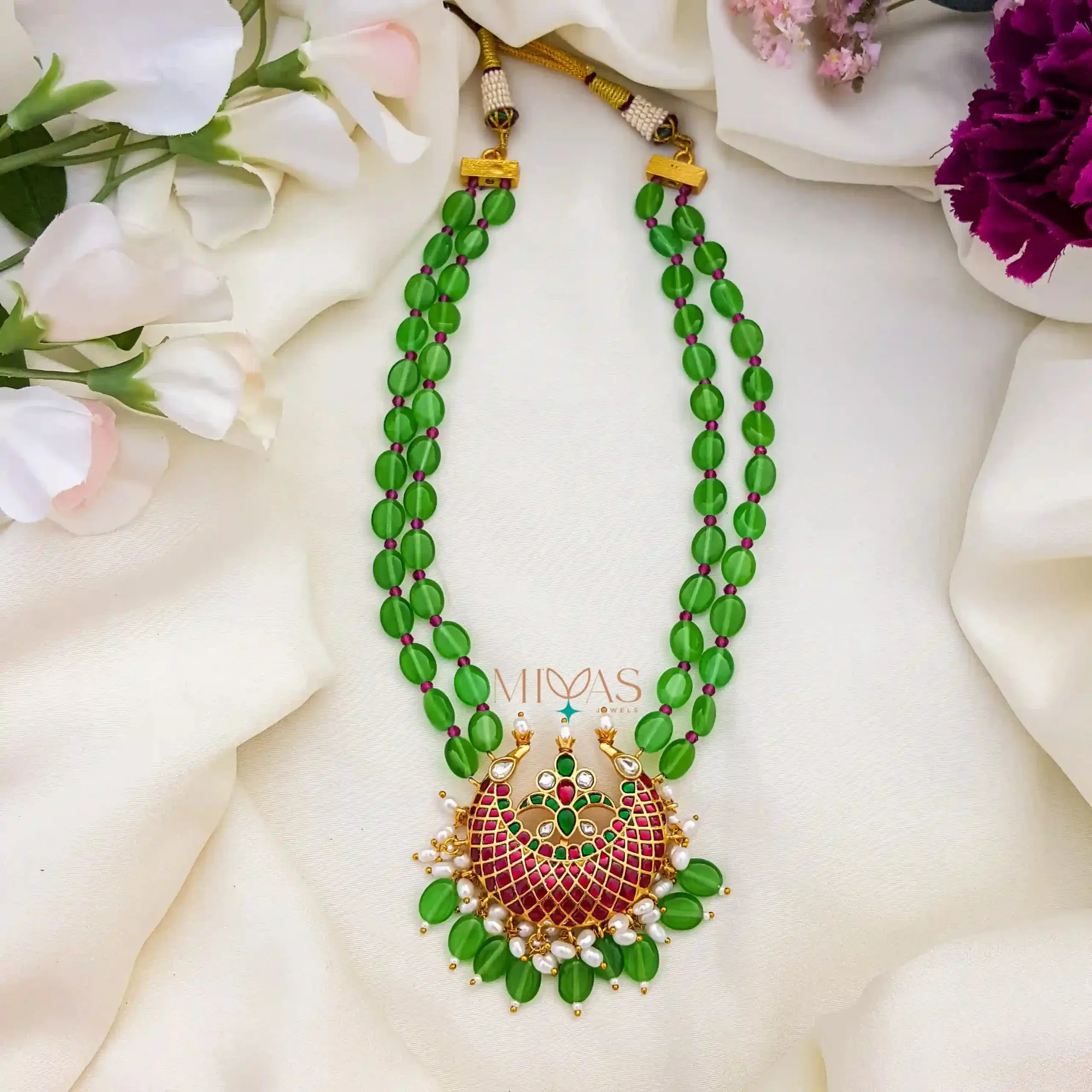 Rich Kundan Jadau Green Beaded Necklace