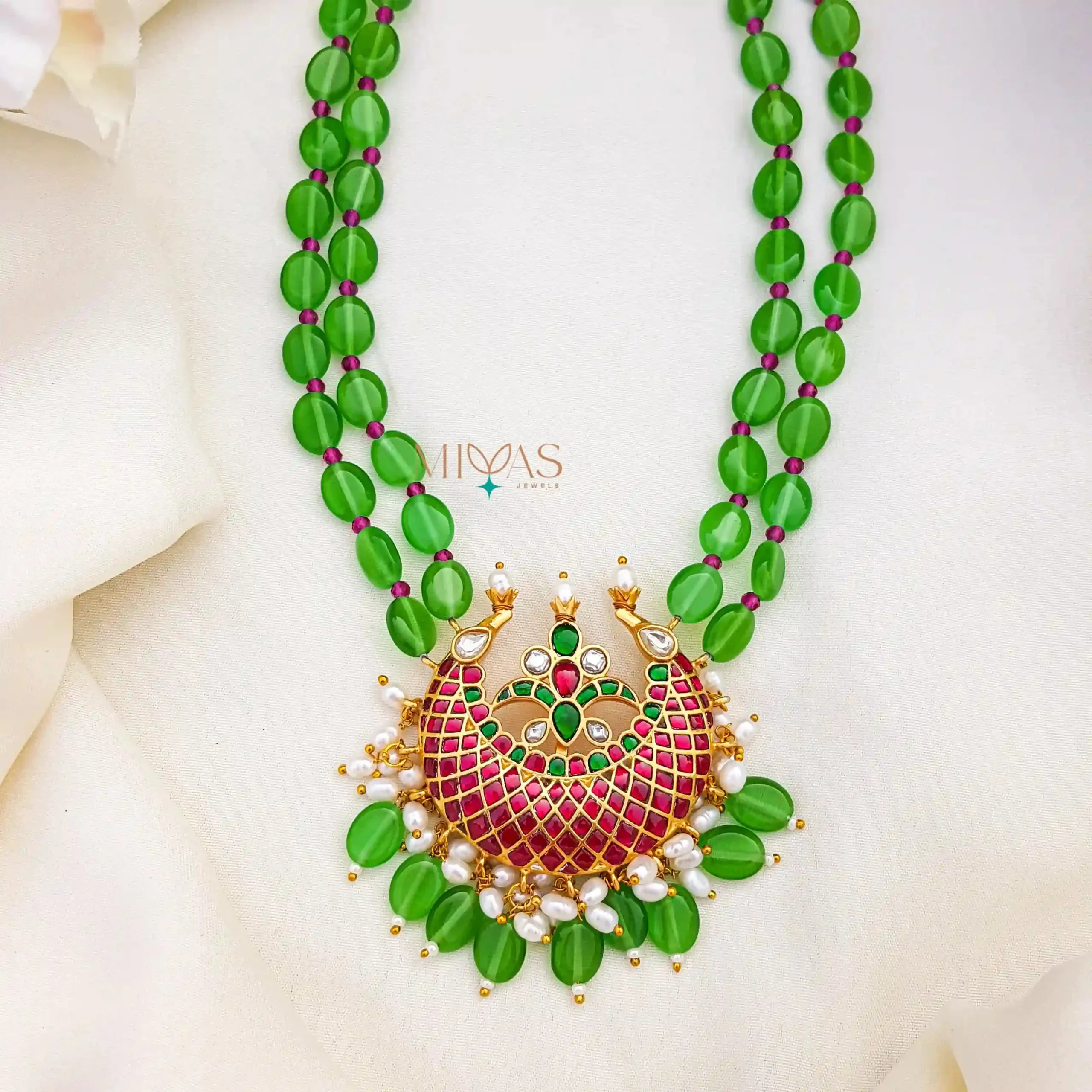 Rich Kundan Jadau Green Beaded Necklace