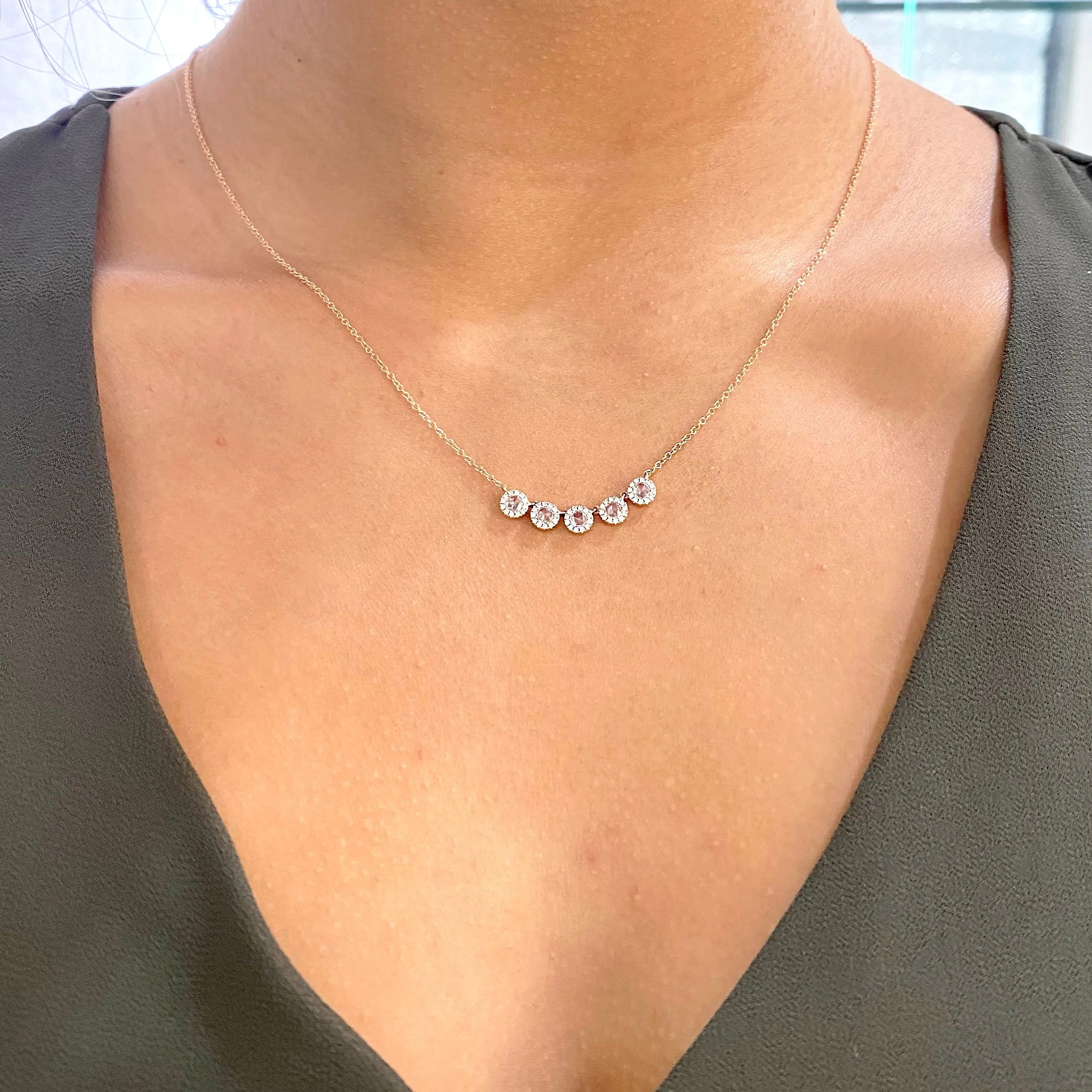 Rose Cut Diamond Halo Necklace