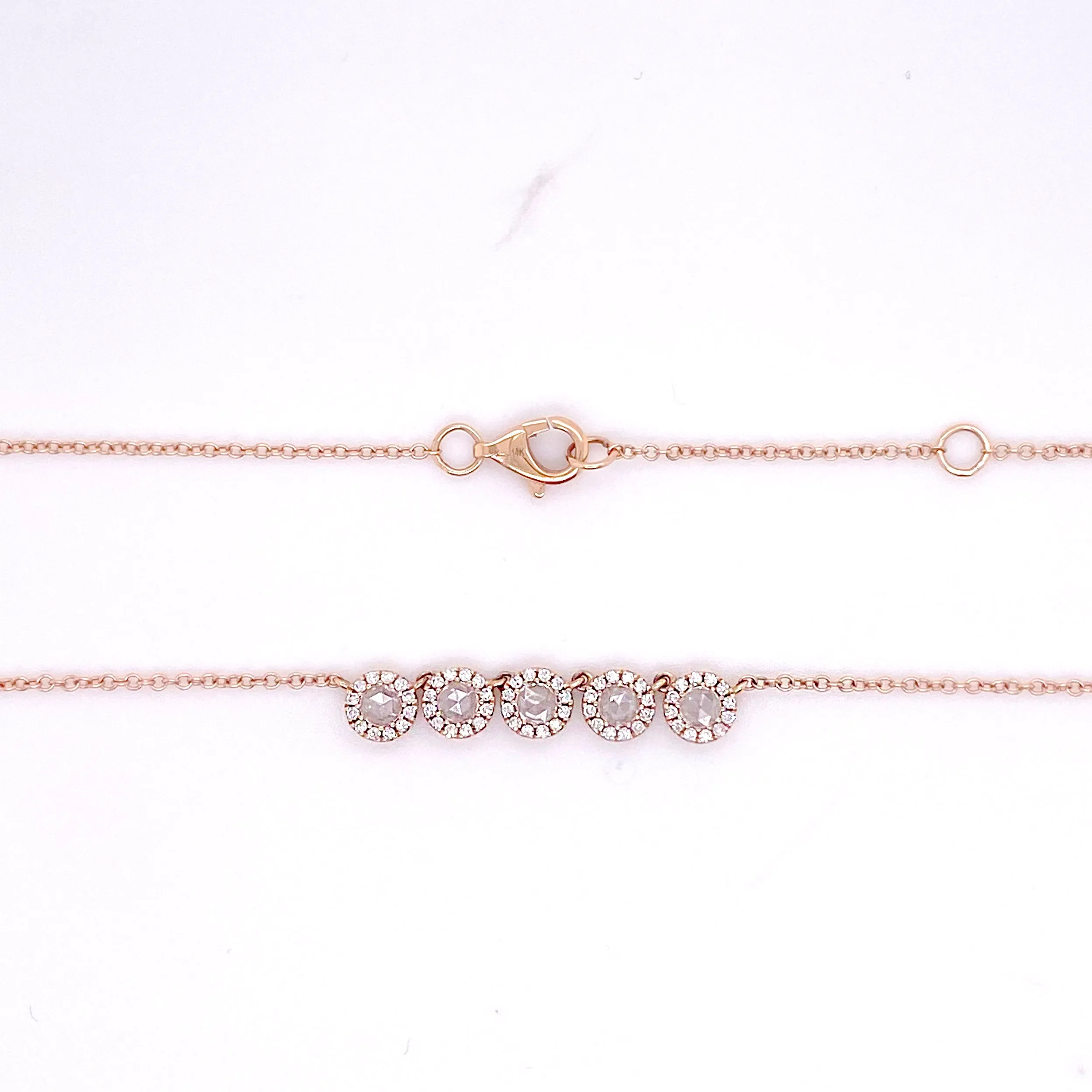 Rose Cut Diamond Halo Necklace