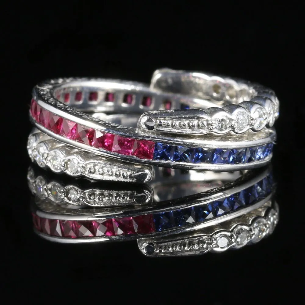 Ruby Diamond Sapphire Eternity Flip Ring Can Be Worn Four Ways