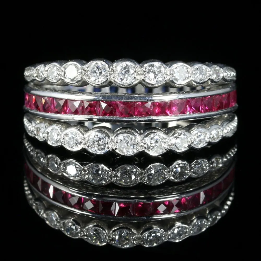 Ruby Diamond Sapphire Eternity Flip Ring Can Be Worn Four Ways