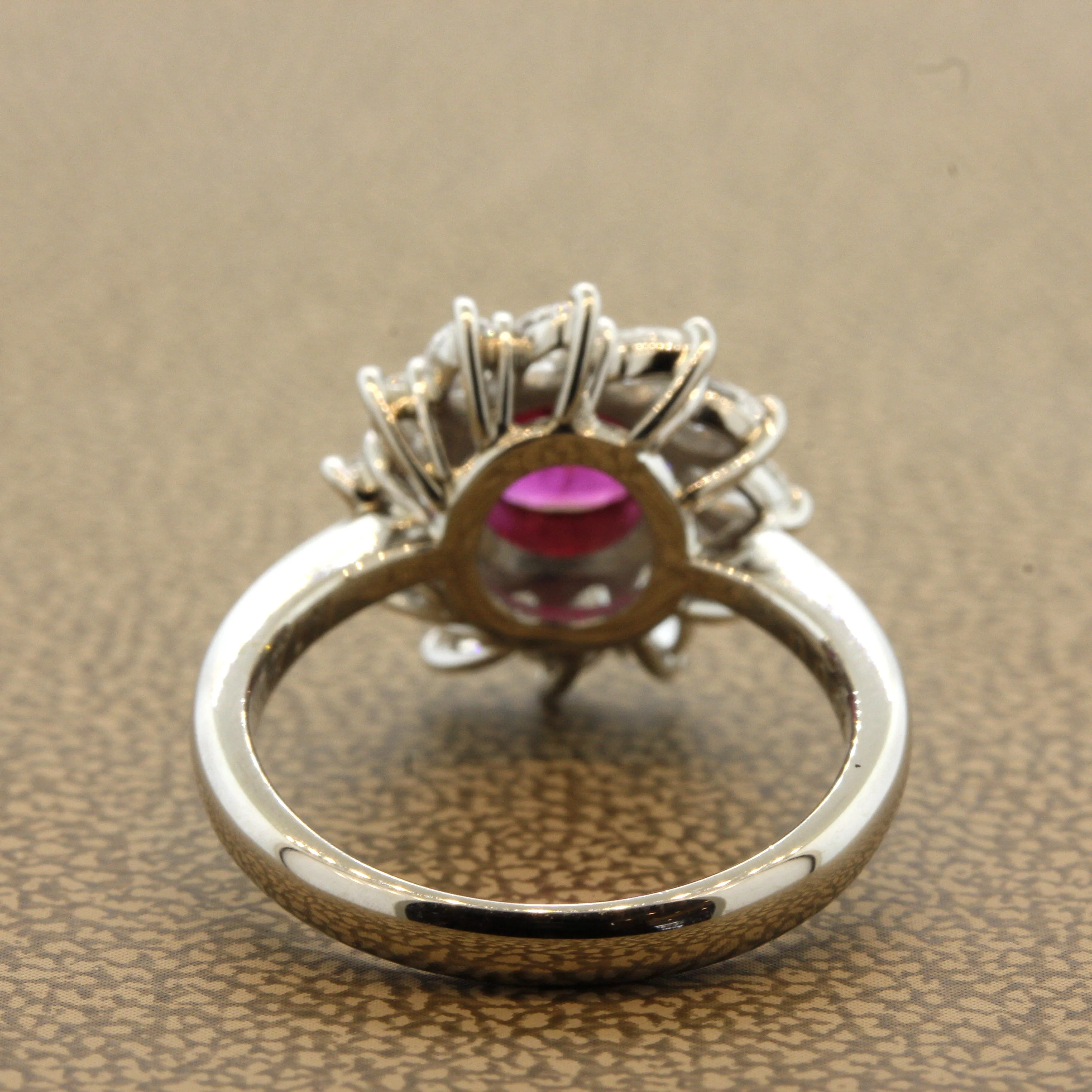 Ruby Diamond Sunburst Platinum Ring