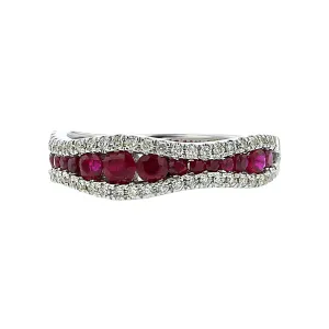 Salavetti 18K White Gold Ruby and Diamond Curved Ring