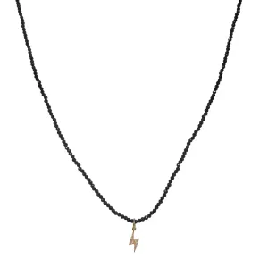 SALE! Diamond & 14kt Lightening Bolt Charm on Beaded Black Spinel Necklace by Margaret Solow