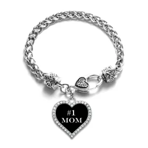 Silver #1 Mom Open Heart Charm Toggle Bracelet