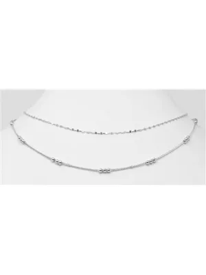 Silver 2 Layered Triple Beaded Necklace