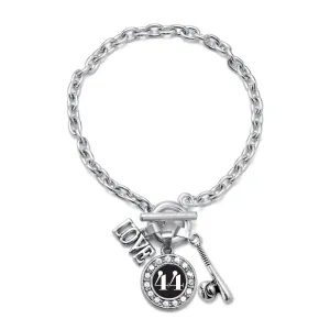 Silver Baseball Bat - Sports Number 44 Circle Charm Toggle Bracelet