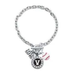 Silver Baseball - Sports Initial V Circle Charm Toggle Bracelet