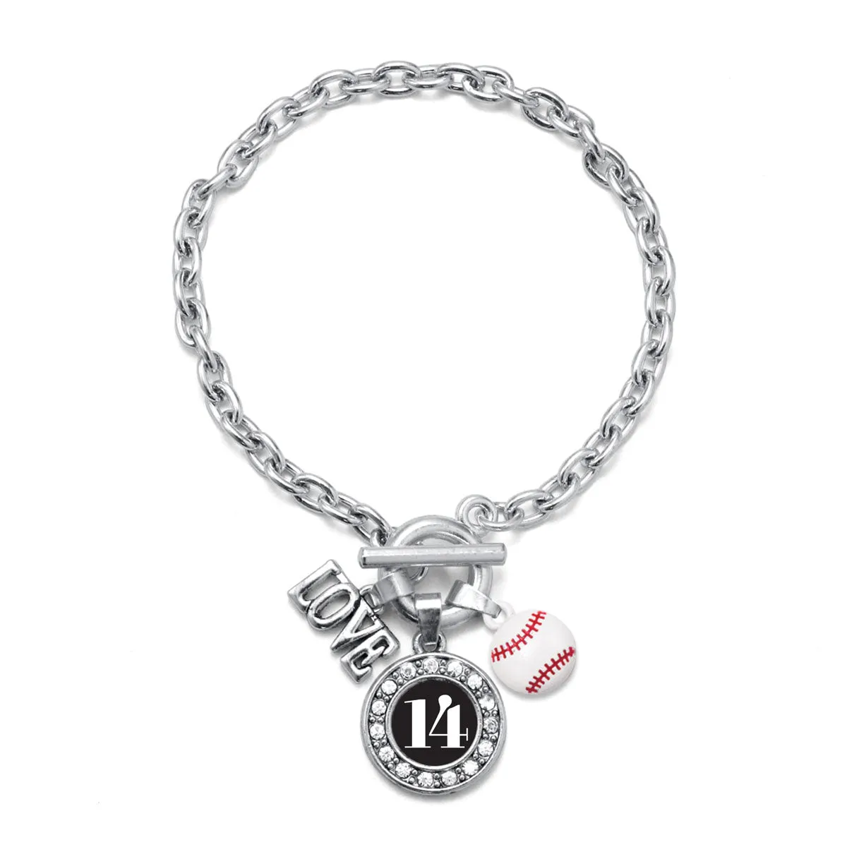 Silver Baseball - Sports Number 14 Circle Charm Toggle Bracelet