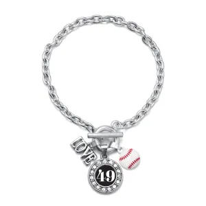 Silver Baseball - Sports Number 49 Circle Charm Toggle Bracelet