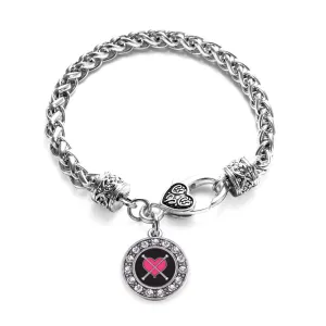 Silver Baton Twirling Circle Charm Braided Bracelet