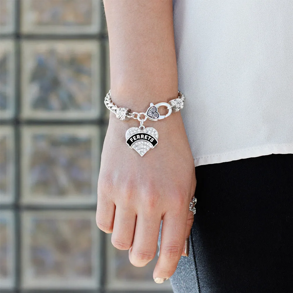 Silver Black and White Ferrets Pave Heart Charm Braided Bracelet