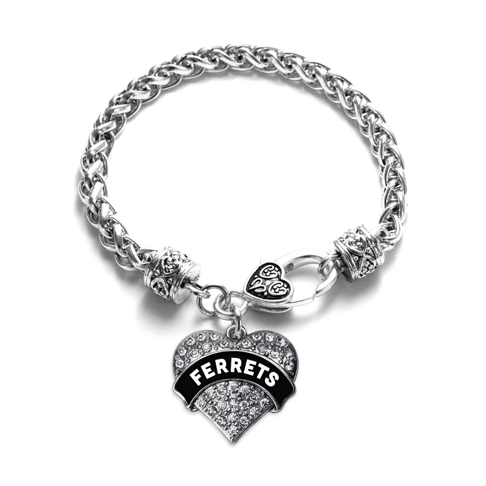 Silver Black and White Ferrets Pave Heart Charm Braided Bracelet