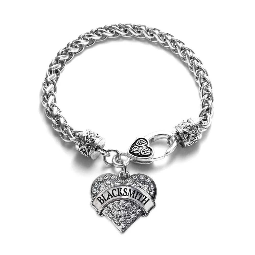 Silver Blacksmith Pave Heart Charm Braided Bracelet