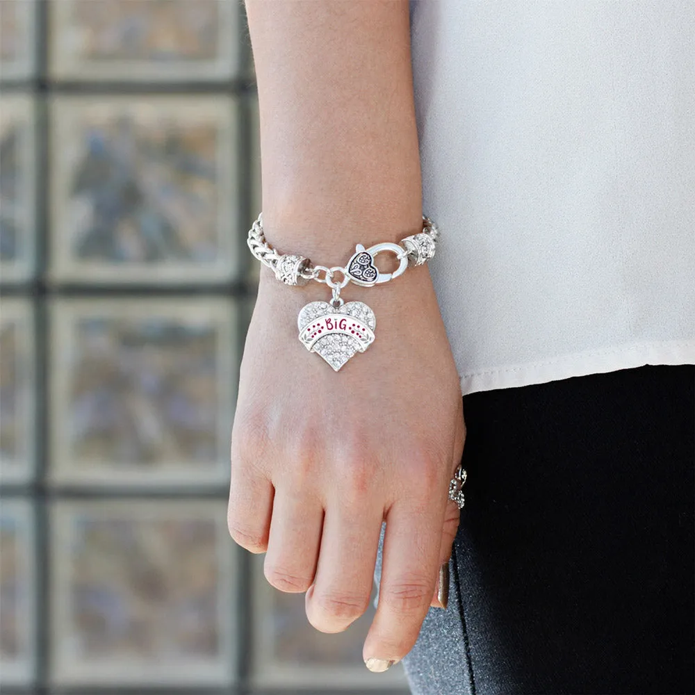 Silver Bordeaux and Grey Big Pave Heart Charm Braided Bracelet