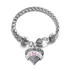 Silver Bordeaux and Grey Big Pave Heart Charm Braided Bracelet