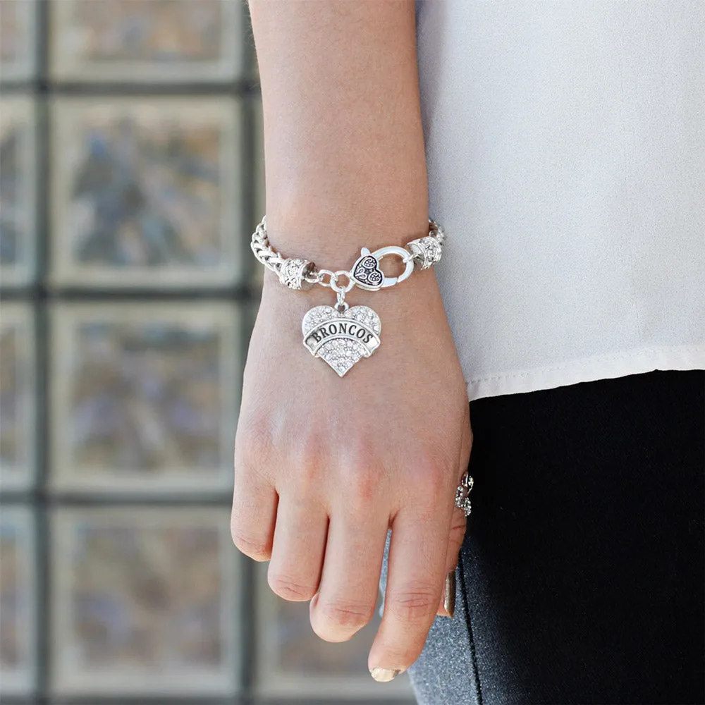 Silver Broncos Pave Heart Charm Braided Bracelet