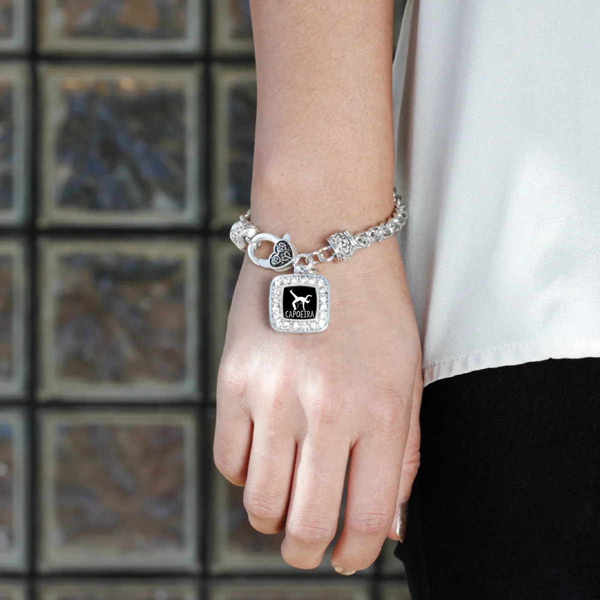 Silver Capoeira Square Charm Braided Bracelet