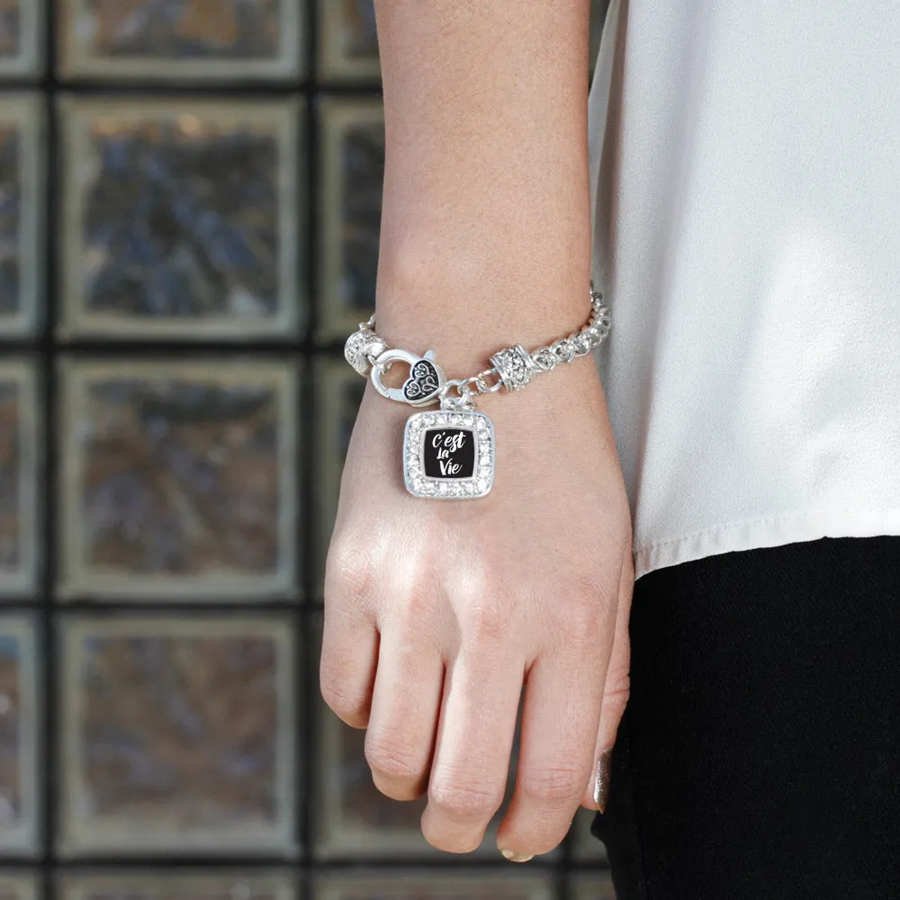 Silver C'est La Vie Square Charm Braided Bracelet