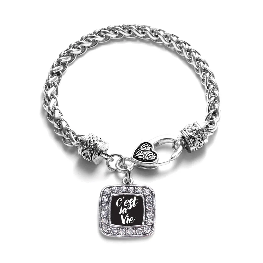 Silver C'est La Vie Square Charm Braided Bracelet