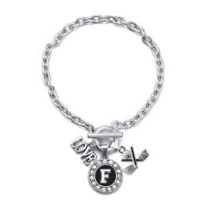 Silver Cheerleader - Sports Initial F Circle Charm Toggle Bracelet