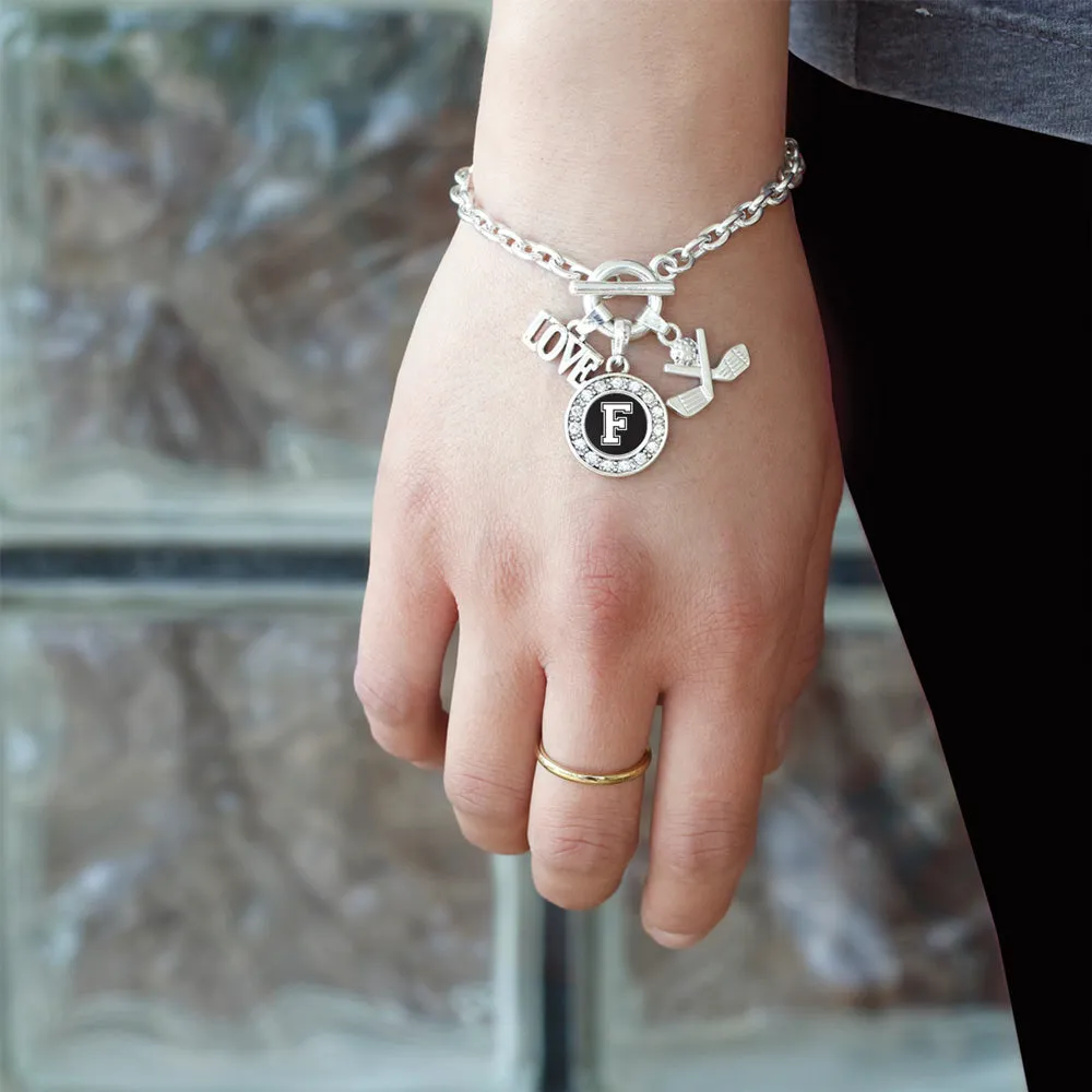 Silver Cheerleader - Sports Initial F Circle Charm Toggle Bracelet