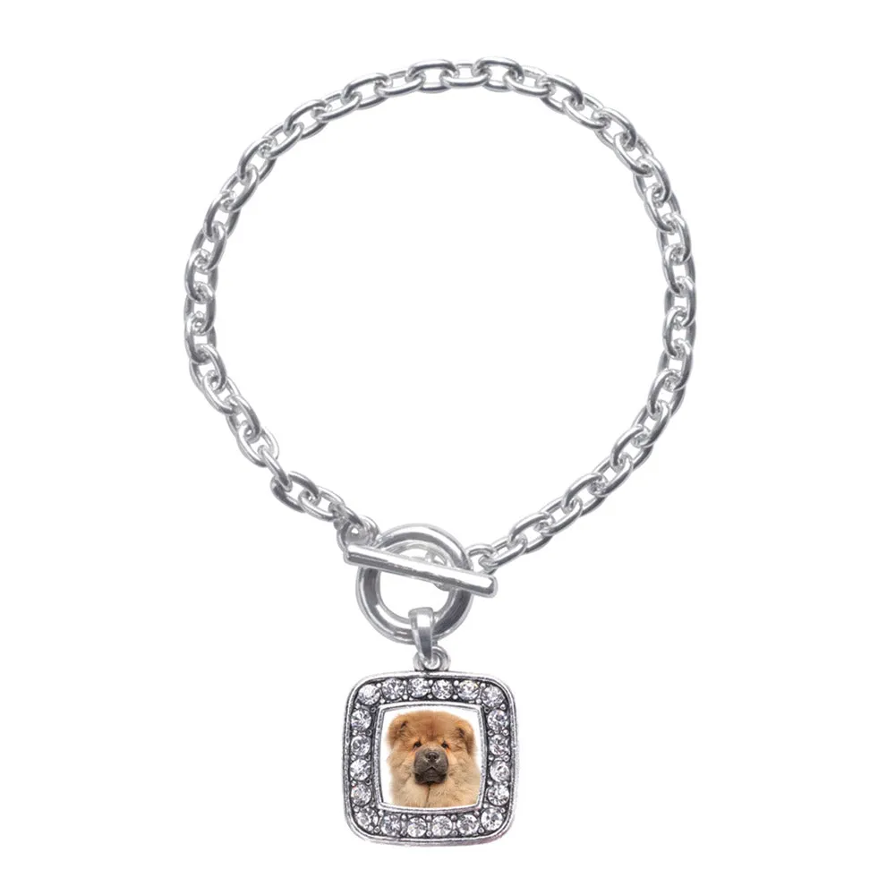 Silver Chow Chow Face Square Charm Toggle Bracelet