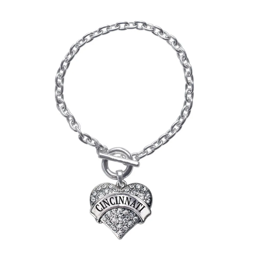 Silver Cincinnati Pave Heart Charm Toggle Bracelet